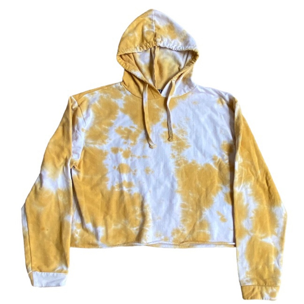 Fifth Sun Sunshine Yellow and White Crop Tie Dye Fleece Pullover Hoodie Medium